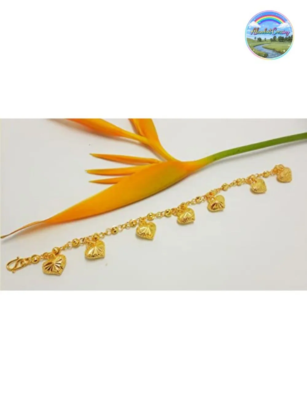 23K 24K Thai Baht Yellow Gold Plated Charm Bangle Bracelet 7.5 inch Women